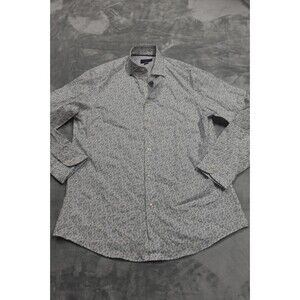 Charles Tyrwhitt Men's M Slim Fit White Floral 100% Cotton Long Sleeve Shirt